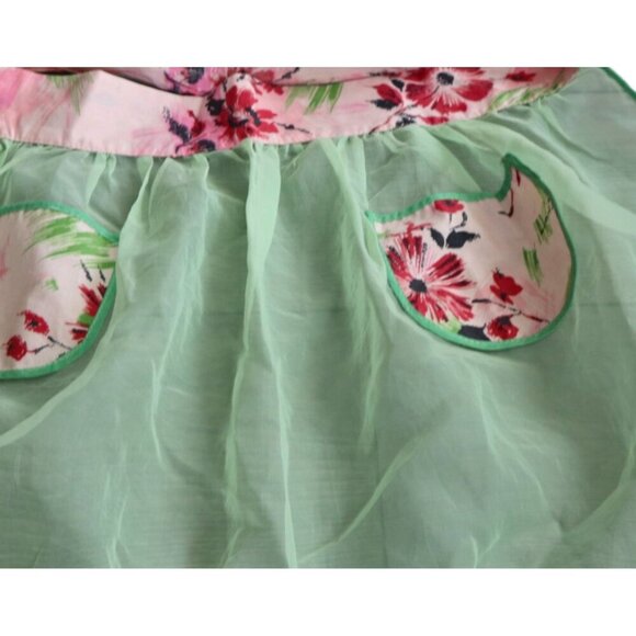 Vintage Apron Chiffon Apple Green Half Apron 1950s - Picture 3 of 4